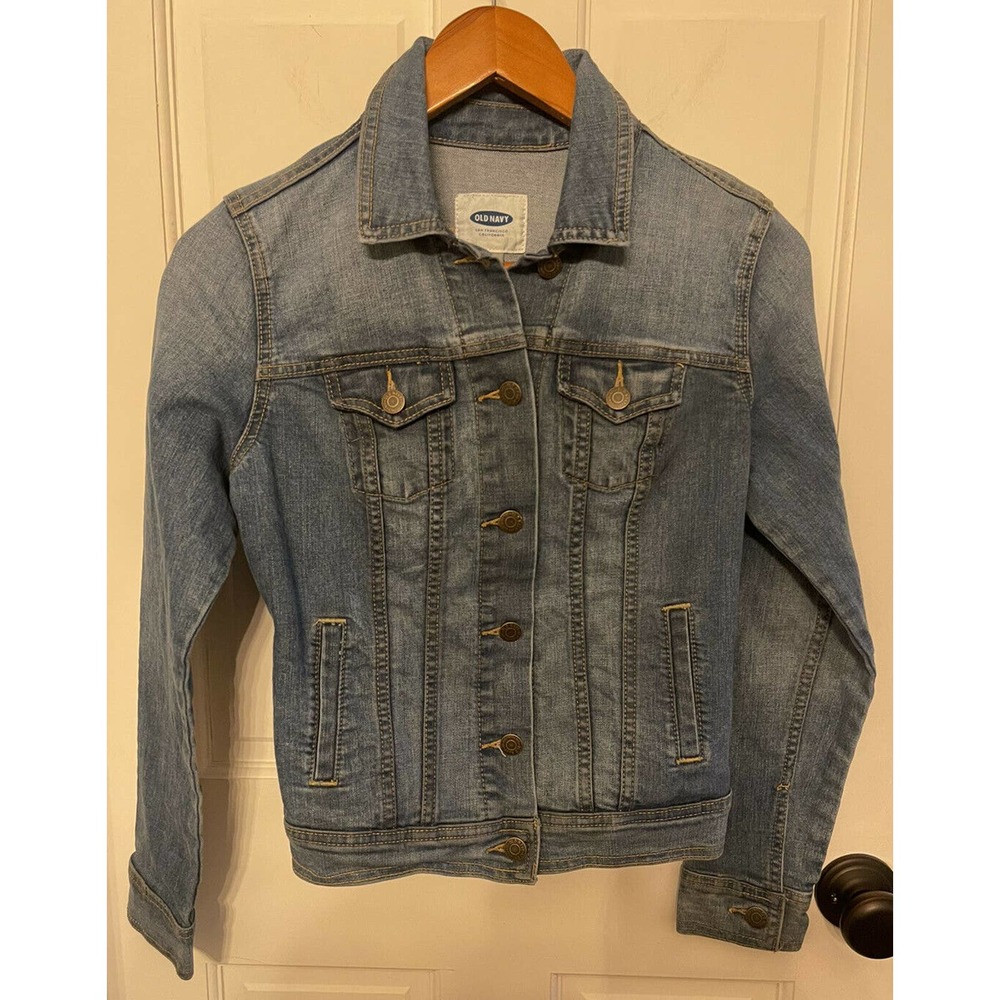 Old Navy Trucker Jean Jacket Sz XS Blue Stretch Denim Light Wash EUC